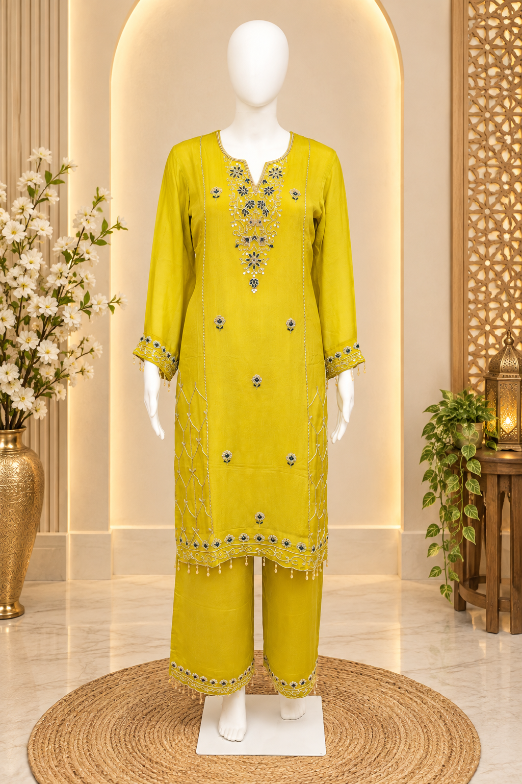 Sahmira Citrine Lime Embroidered Premium Kurta Dress