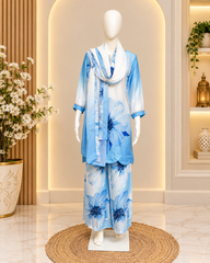 Sahmira Blue Blossom 3-Piece Premium Co-Ord Set