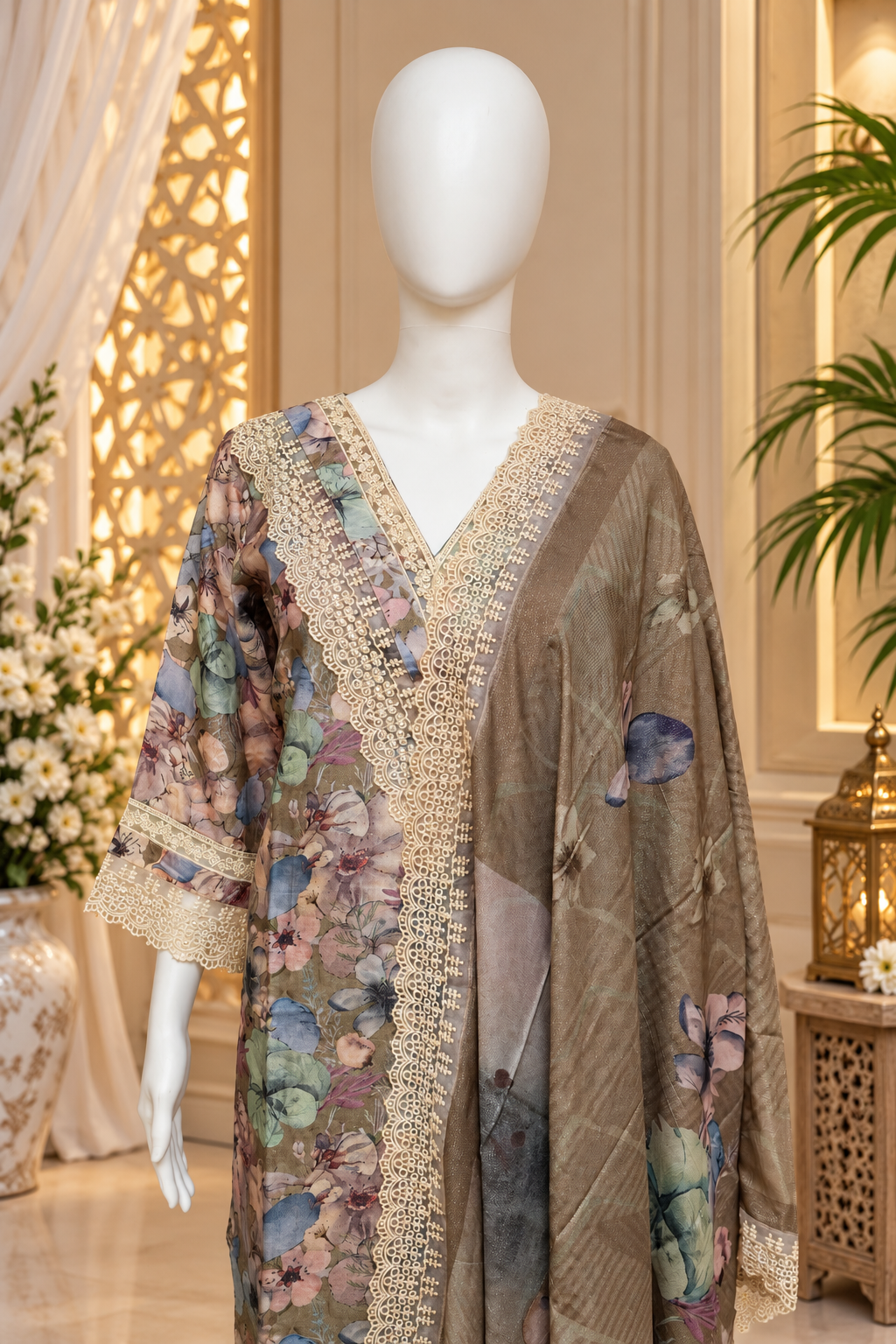 Sahmira Elegant Floral Lace Detailing Luxury Dress