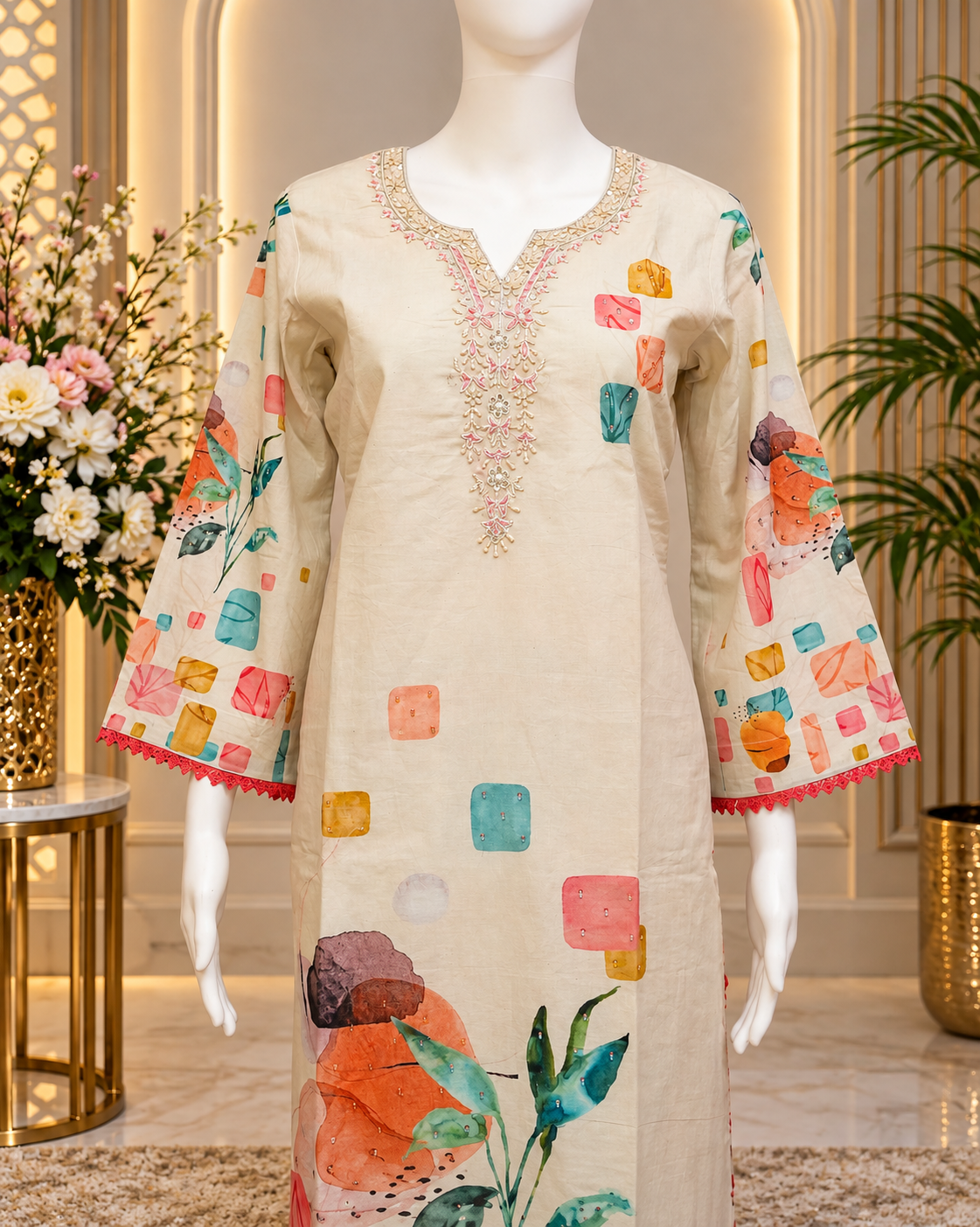 Sahmira Ivory Bloom — Embroidered Floral Kurta Set