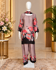 Sahmira Rose Noir Mauve 3-Piece Floral Premium Kurta Set