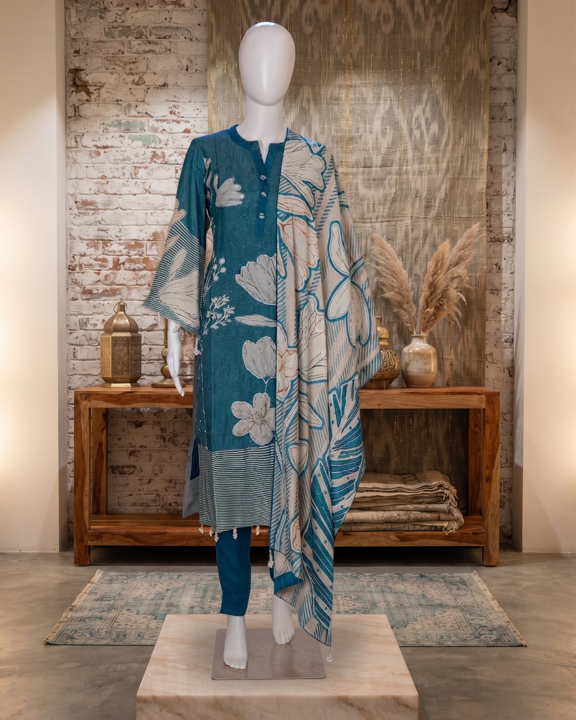 Sahmira Blue Lady Blossom Printed Kurta Dress