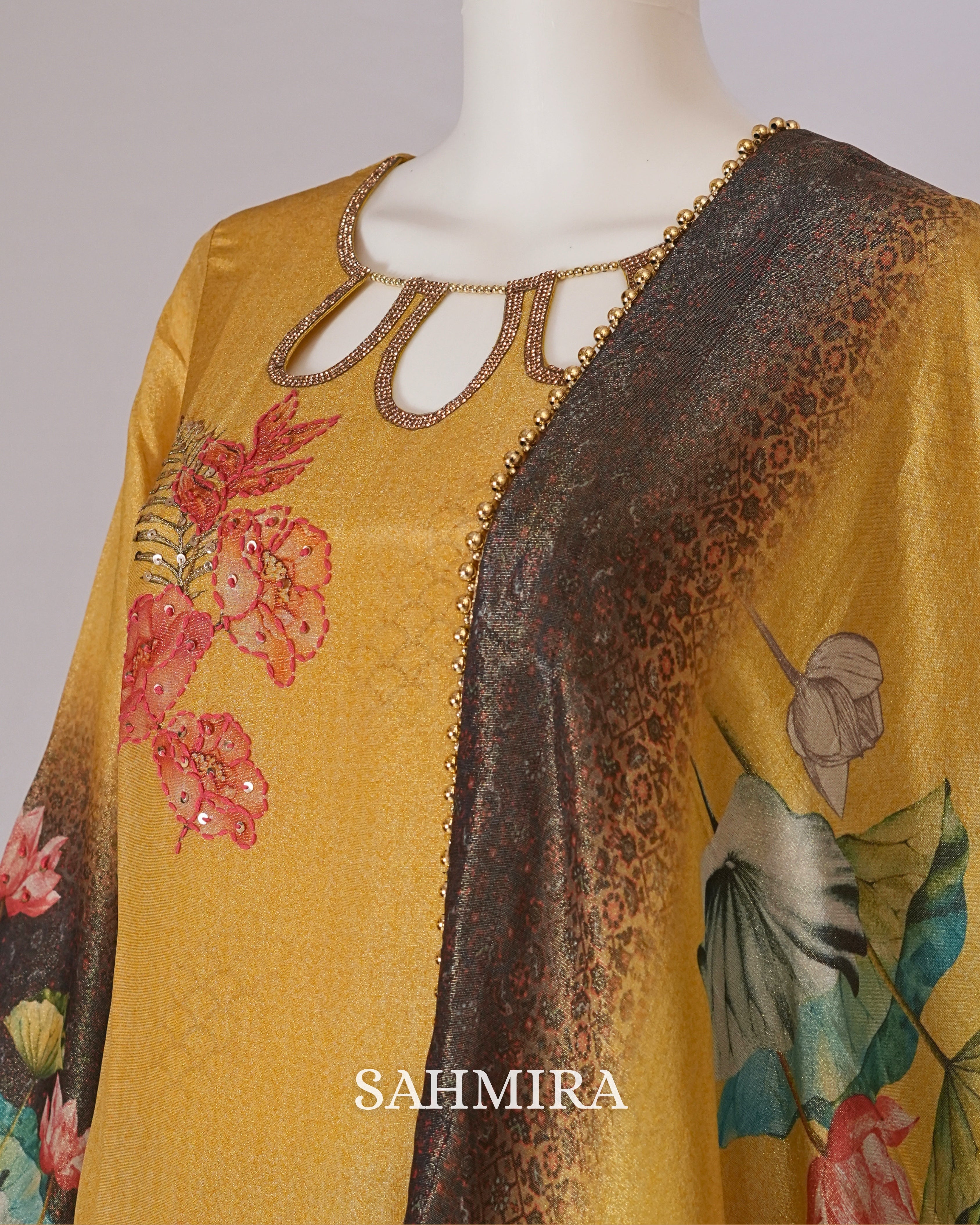 Sahmira Golden Bloom Botanical Elegance Kurta Dress