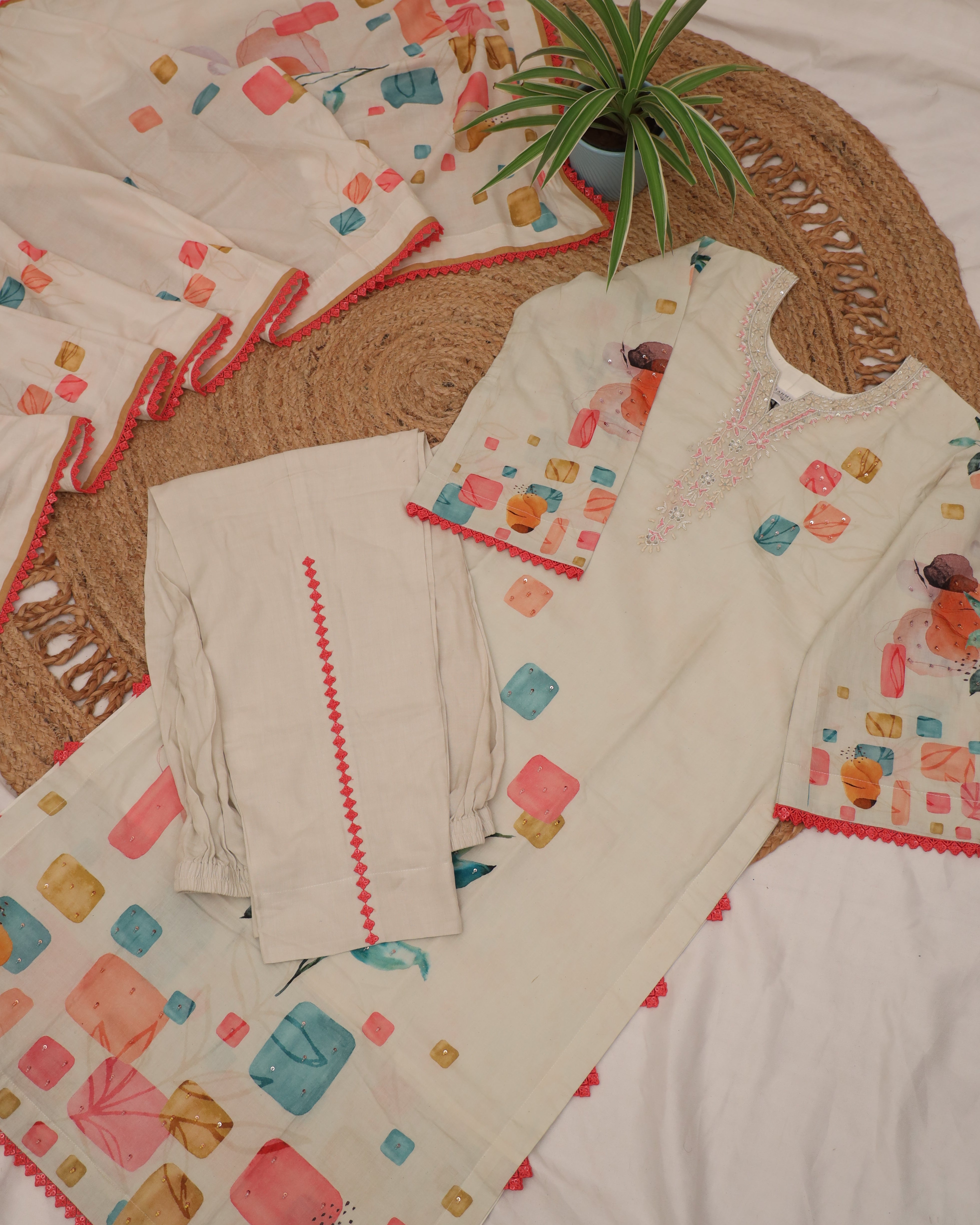 Sahmira Ivory Bloom — Embroidered Floral Kurta Set
