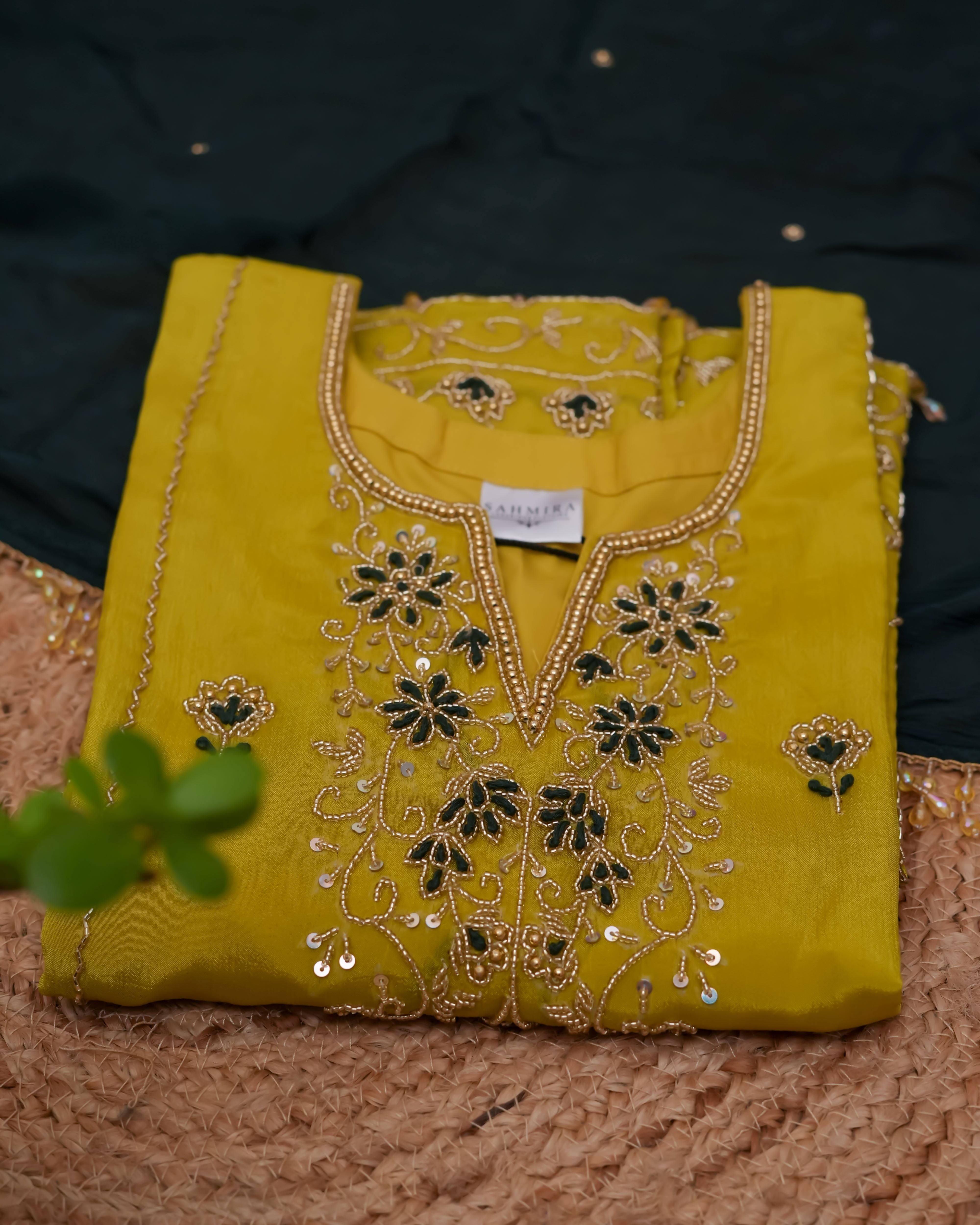 Sahmira Citrine Lime Embroidered Premium Kurta Dress