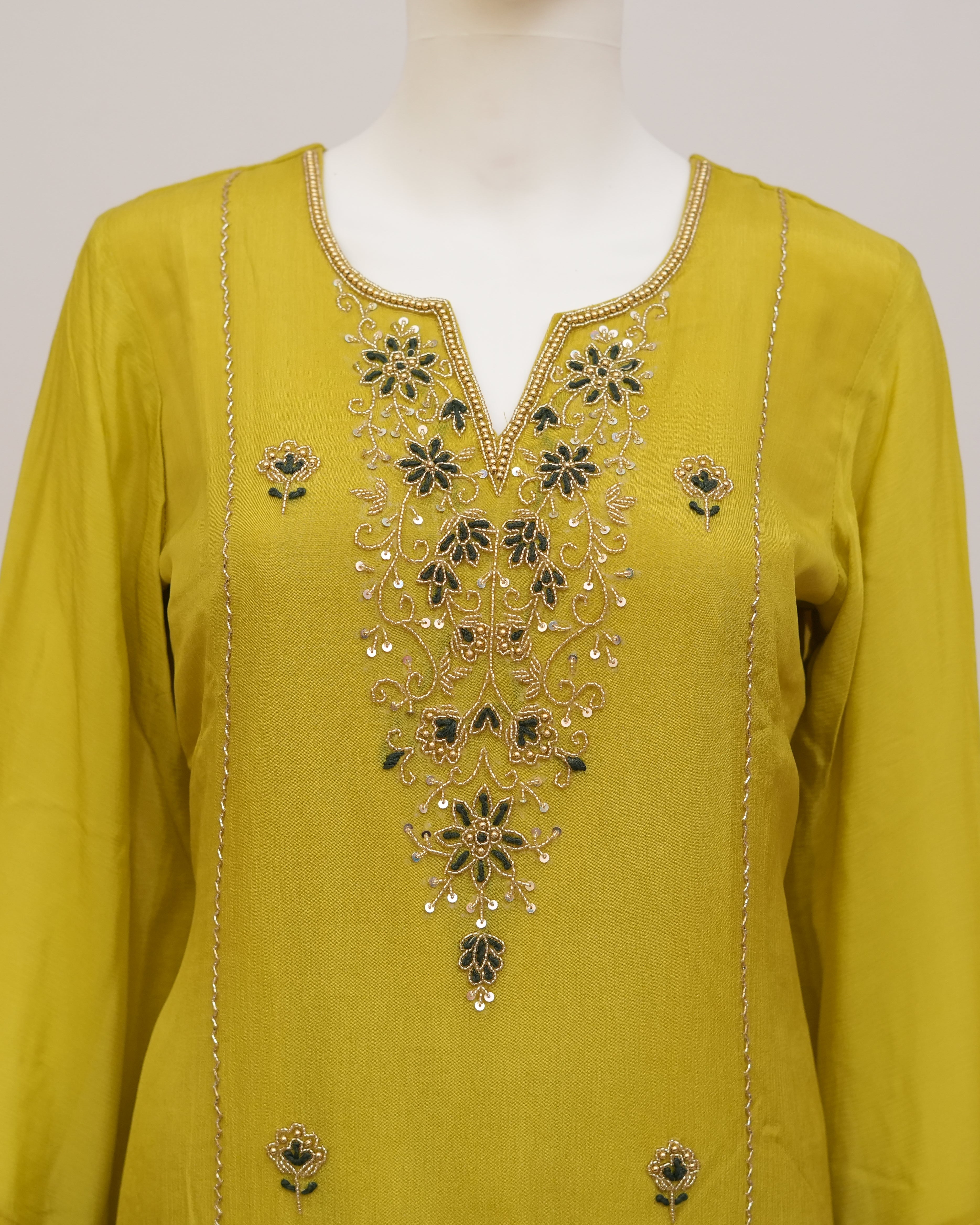 Sahmira Citrine Lime Embroidered Premium Kurta Dress