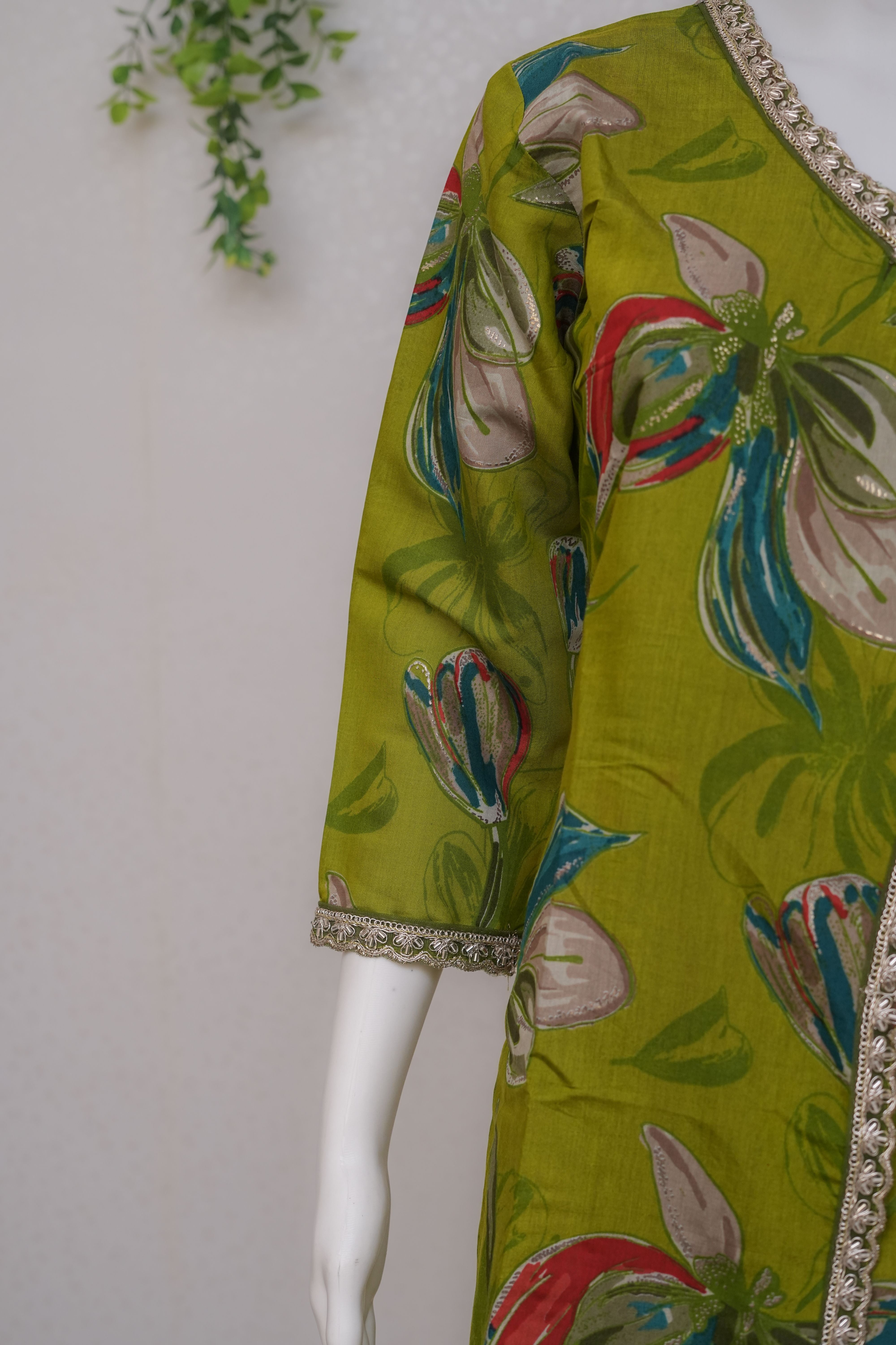 Sahmira Olive Bloom Wrap Premium Kurti