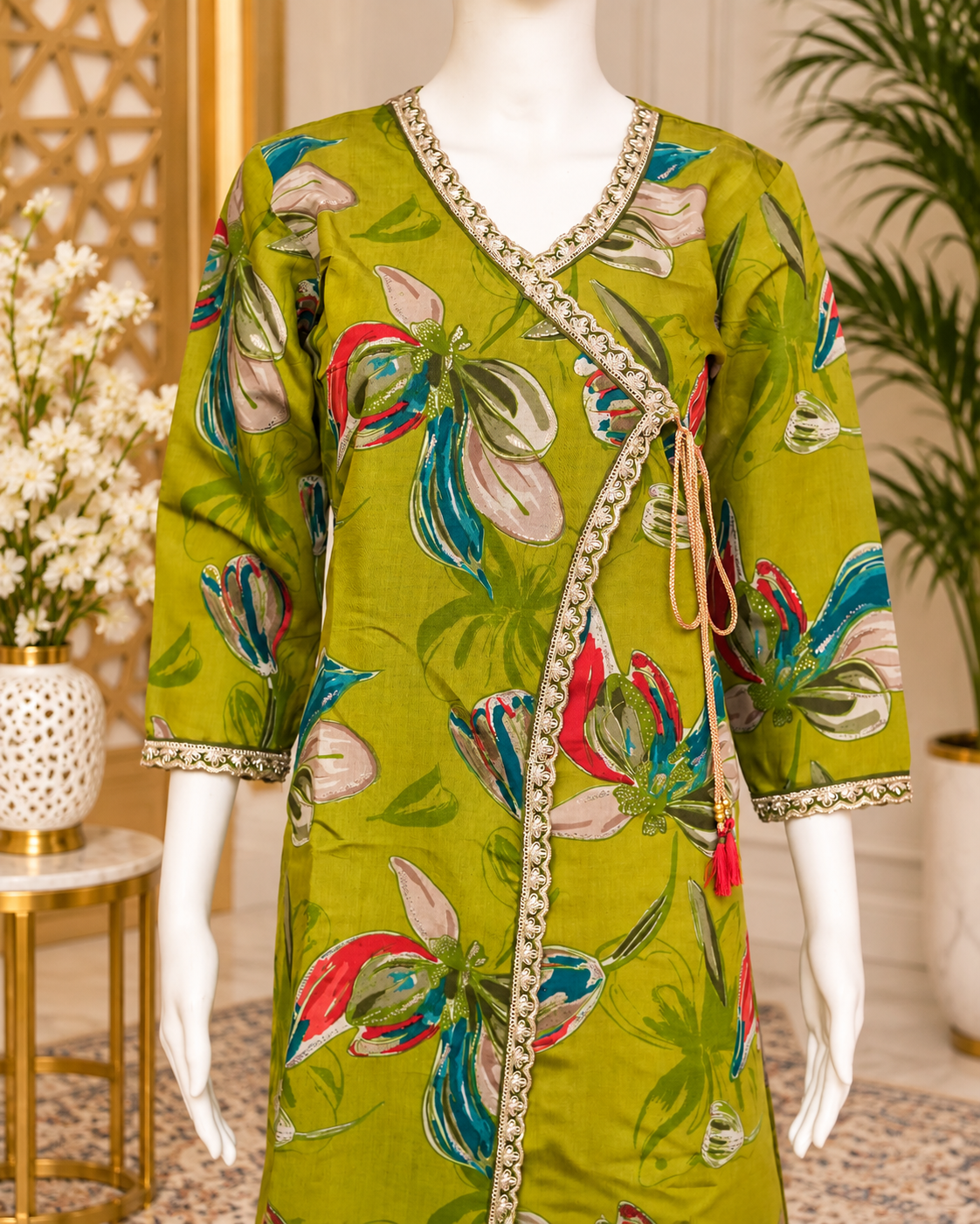Sahmira Olive Bloom Wrap Premium Kurti