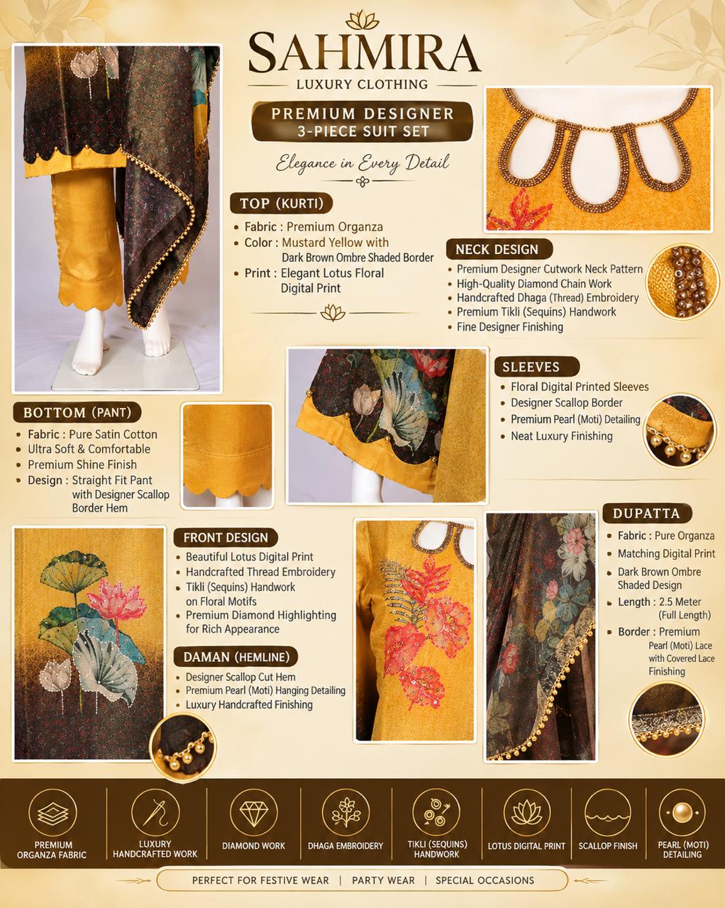 Sahmira Golden Bloom Botanical Elegance Kurta Dress
