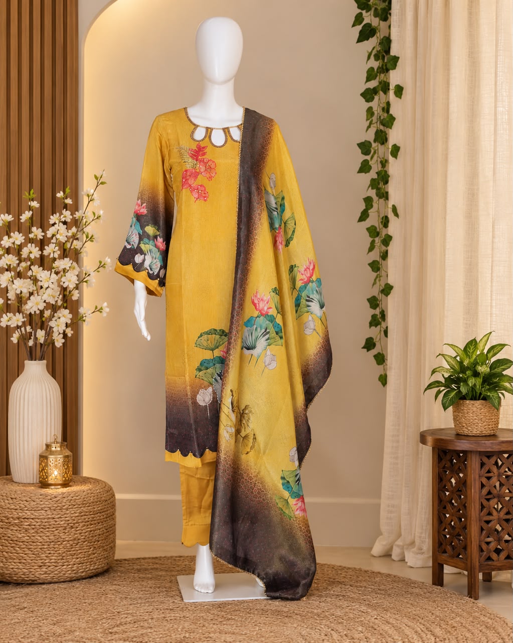 Sahmira Golden Bloom Botanical Elegance Kurta Dress